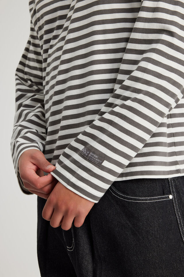 Open Gallery Cropped Long Sleeve Tshirt, OG TITANIUM STRIPE/OG LOGO
