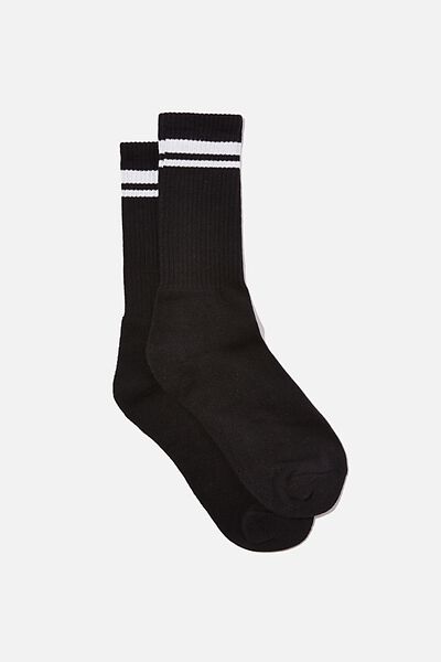 Retro Ribbed Socks, BLACK WHITE STRIPE
