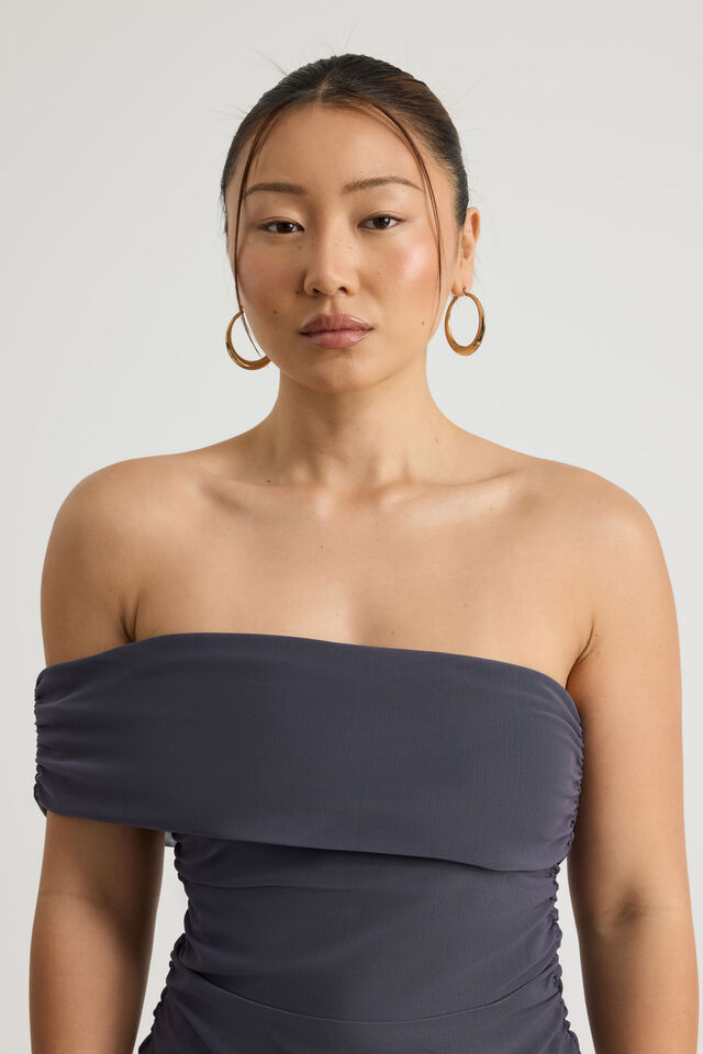 Mesh One Shoulder Top, IRON GREY