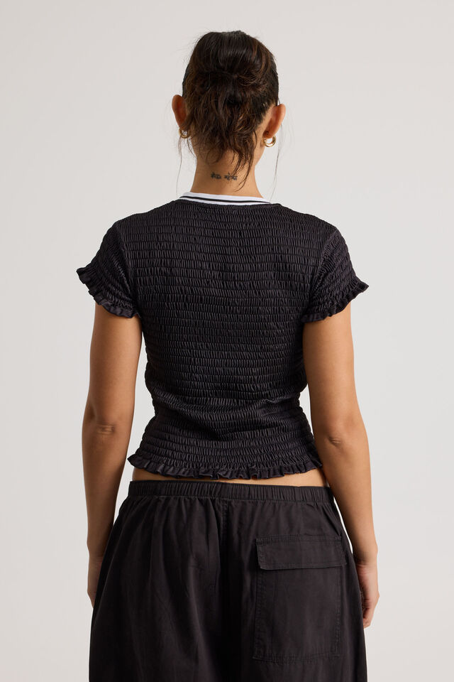 Shirred Fitted Sports Jersey, BLACK/08