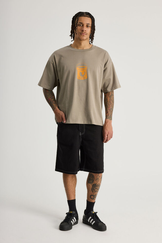 Half Half Painter Baggy Denim Short, JET BLACK CONTRAST STITCH