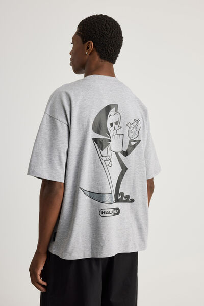 Cartoon Network X Half Half Box Fit Tshirt, LCN WB STEEL MARLE/GRIMM HALF HALF