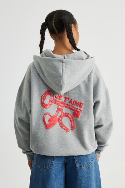 Harley Slouchy Hoodie, GREY MARLE/JETAIME HEART
