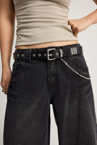 Stud Chain Belt, BLACK/SILVER