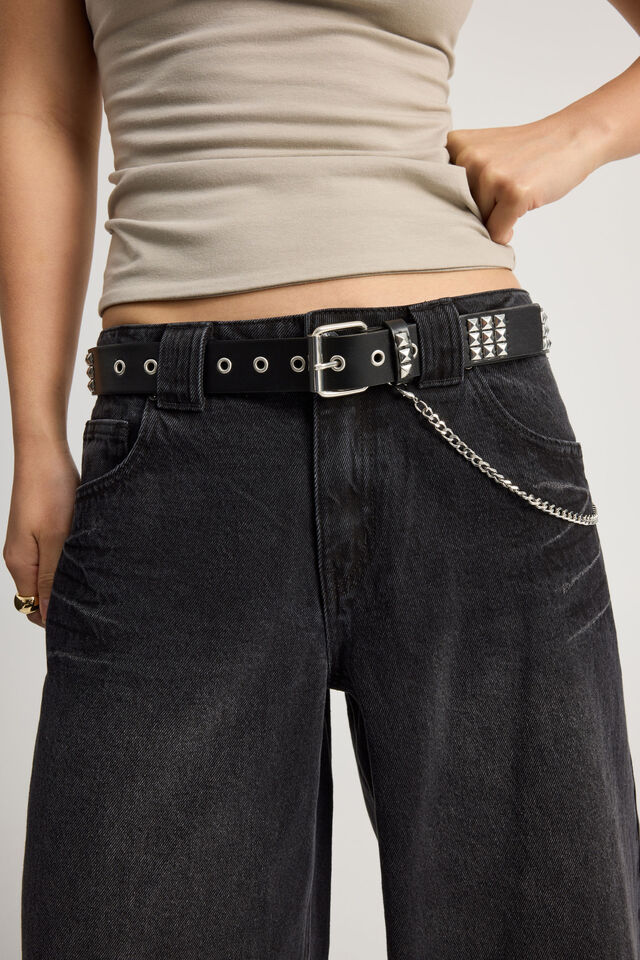 Stud Chain Belt, BLACK/SILVER