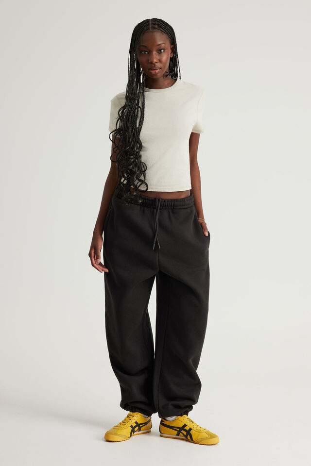 Baggy Cuffed Trackpant, BLACK