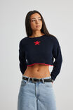 Open Knit Crop Jacquard Jumper, NAVY BLAZER/RED STAR - alternate image 2