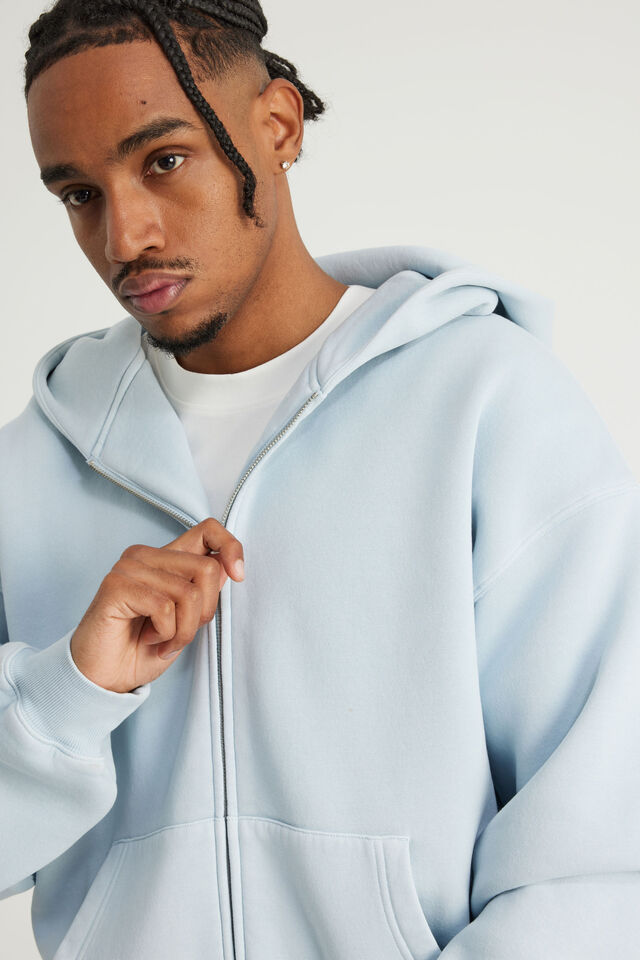 Authentics Boxy Zip Thru Hoodie, WASHED SEA BREEZE