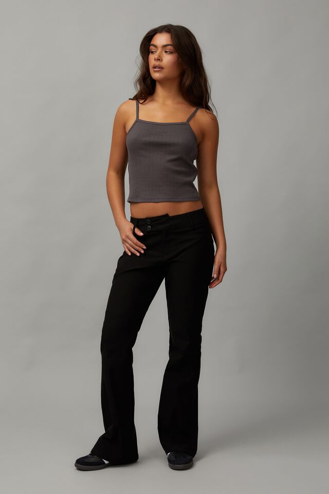 Pointelle Square Neck Tank, CHARCOAL