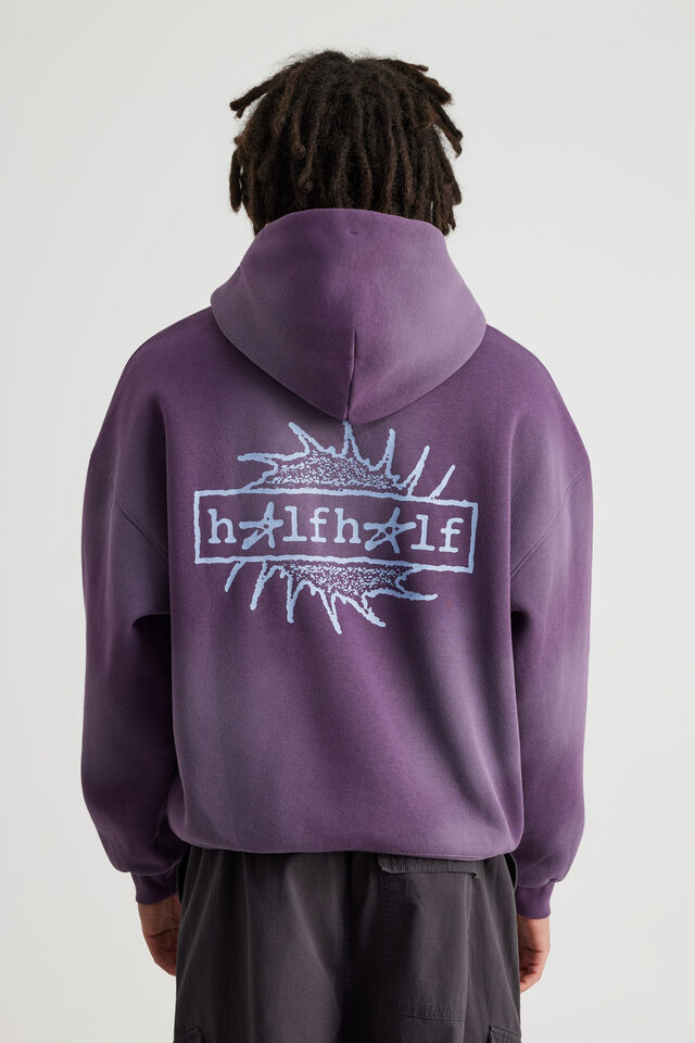 Half Half Hoodie, HH WASHED DEEP GRAPE/HEATWAVE