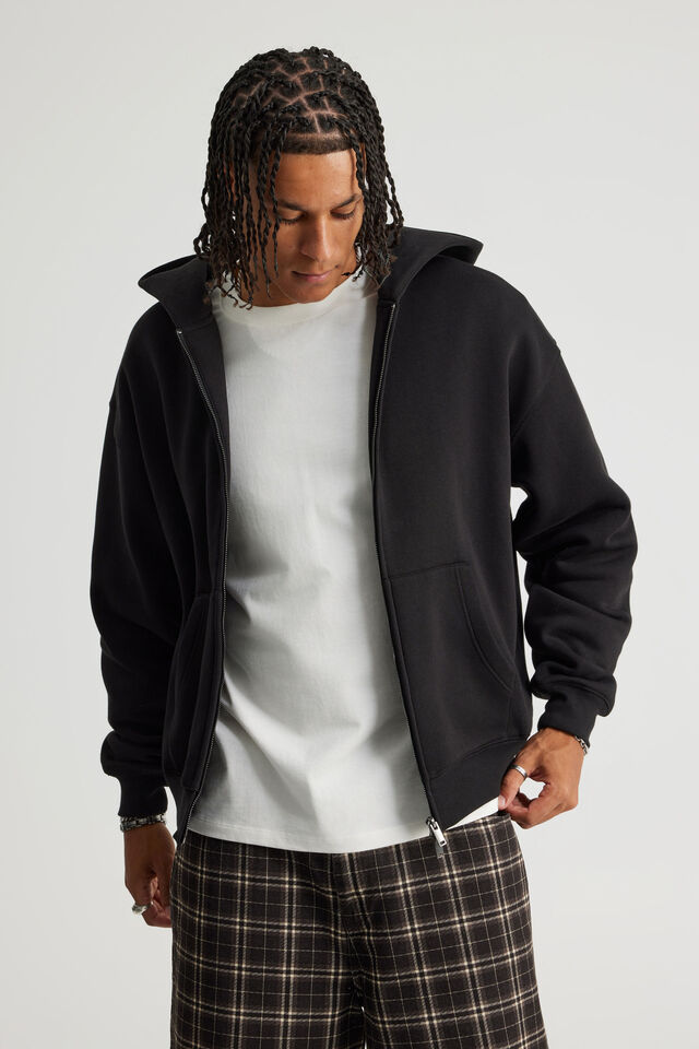 Authentics Boxy Zip Thru Hoodie, BLACK