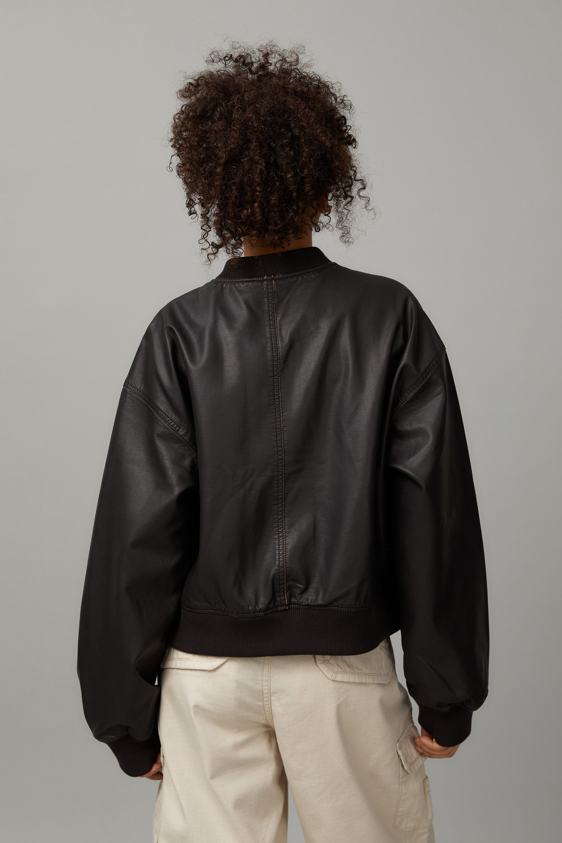 Cropped Pu Bomber Jacket