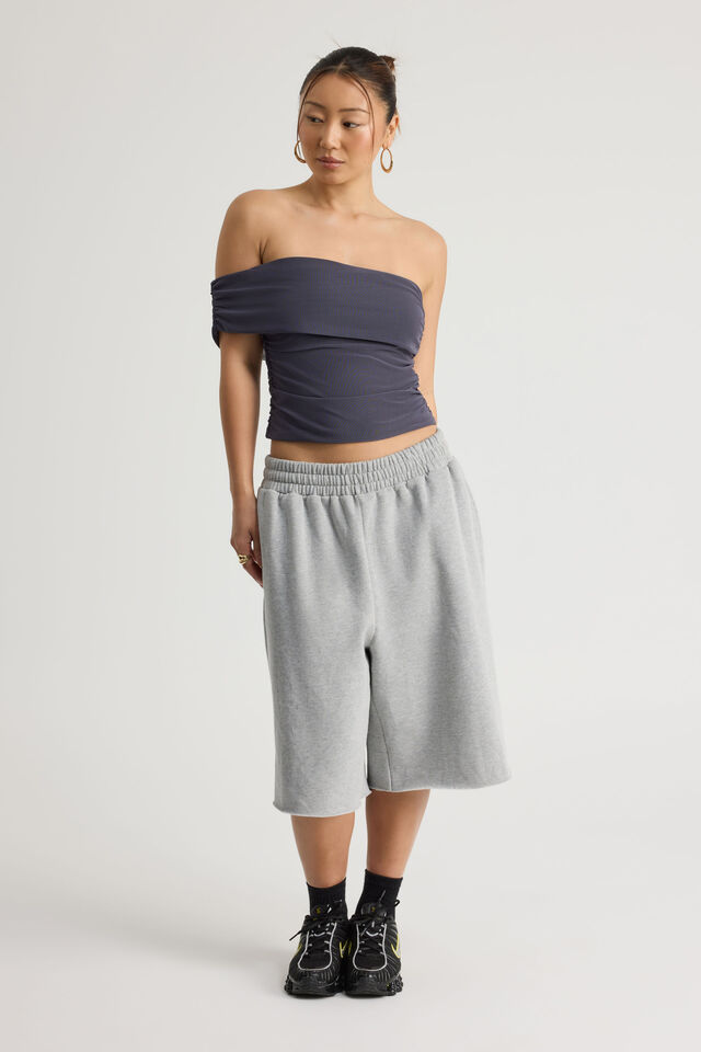 Mesh One Shoulder Top, IRON GREY