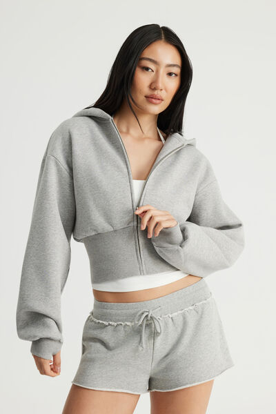 Authentics Shrunken Zip Through Hoodie, GREY MARLE