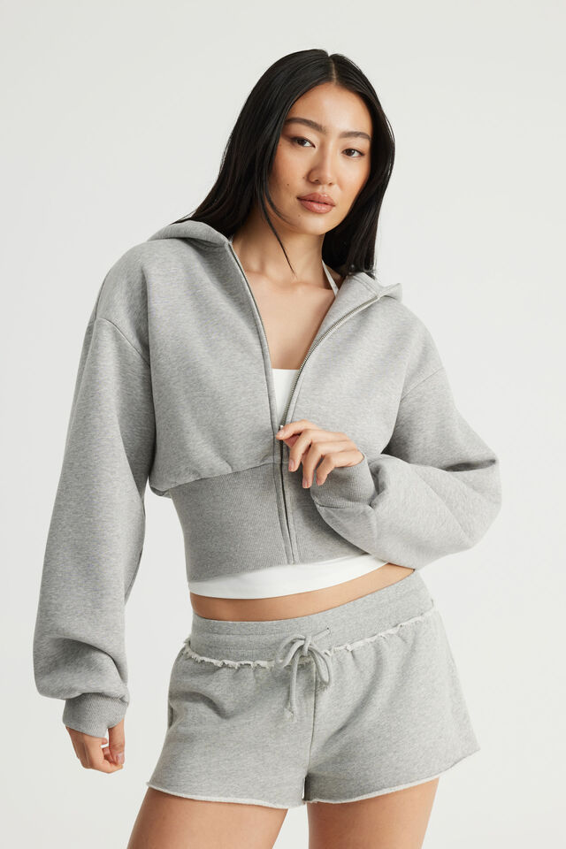 Authentics Shrunken Zip Through Hoodie, GREY MARLE