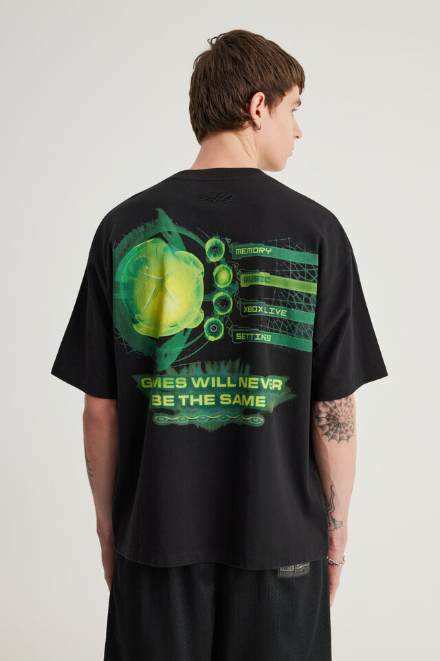 Ntn X Xbox Box Fit Tshirt, LCN XBOX WASHED BLACK/XBOX GLOW