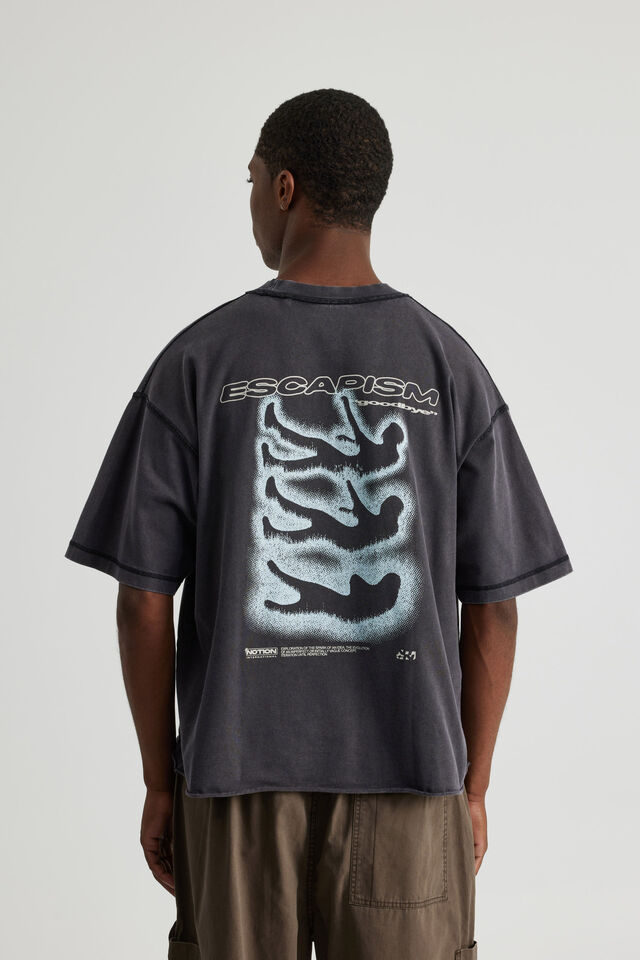 Notion Boxy Cropped Heavyweight Tshirt, NTN WASHED BLACK/ESCAPISM