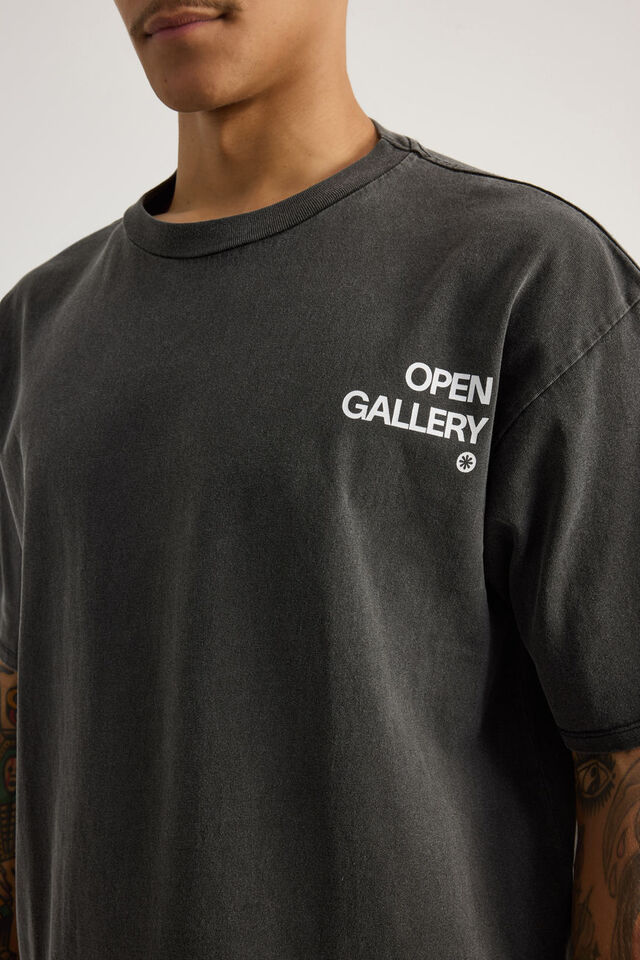 Open Gallery Box Fit Tshirt, OG WASHED BLACK/SHARP EDGES