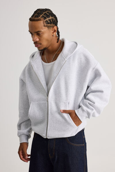 Authentics Boxy Zip Thru Hoodie, SILVER MARLE
