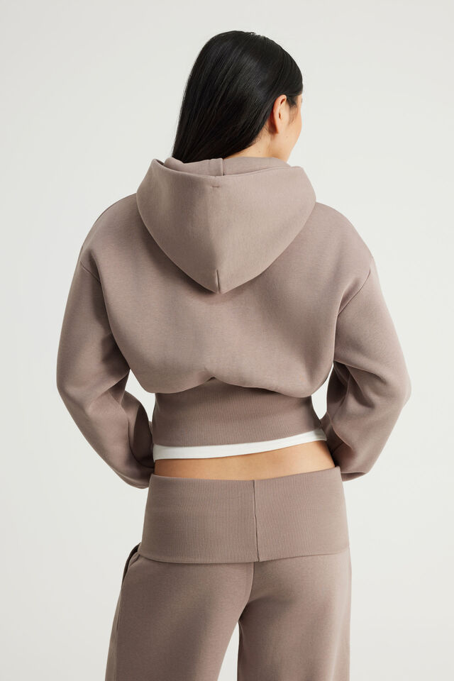 Authentics Shrunken Zip Through Hoodie, MUSHROOM