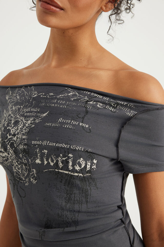 Boat Neck Graphic Tee, SLATE / GOTHIC ANGEL