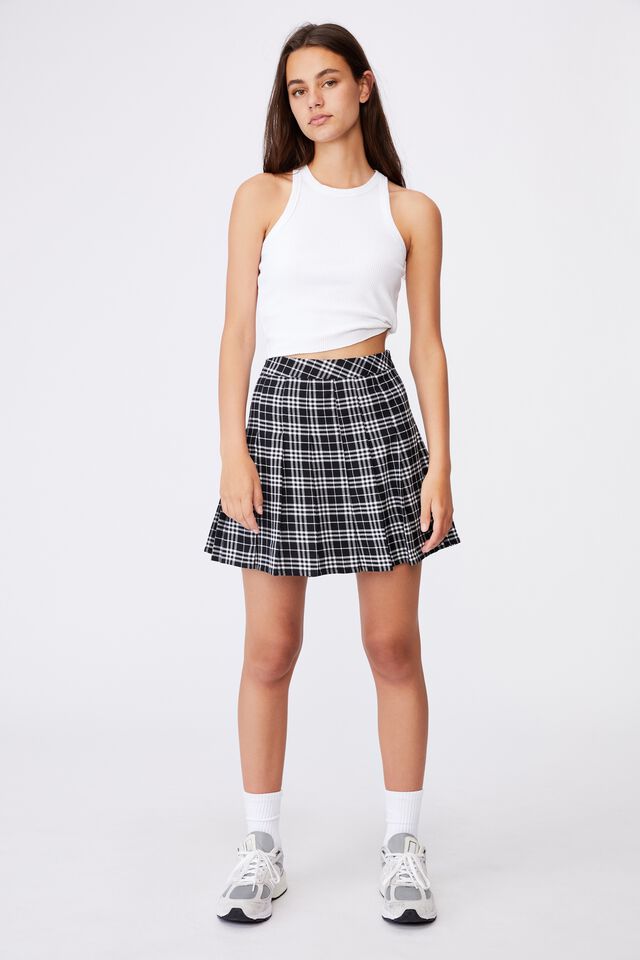 Pleated Skirt, BLK/WHITE CHECK