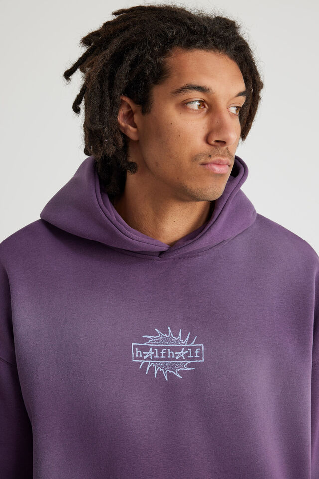 Half Half Hoodie, HH WASHED DEEP GRAPE/HEATWAVE