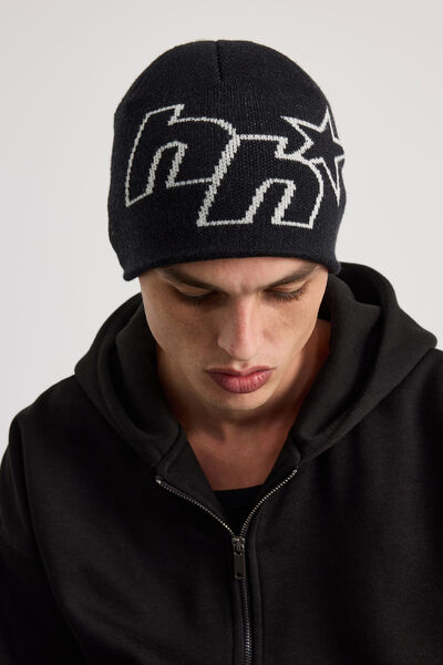 Half Half Beanie, BLACK/WHITE