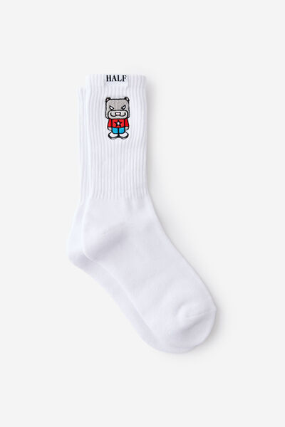 Unisex Rib Sock - Extra, HH PIP W BEAR WHT