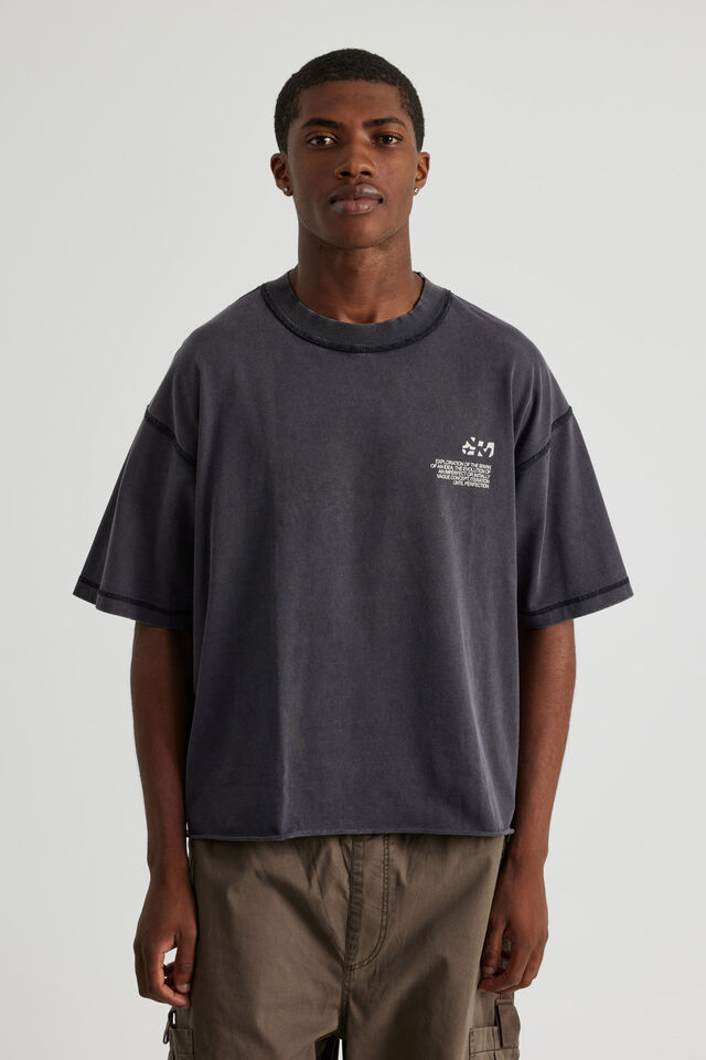 Notion Boxy Cropped Heavyweight Tshirt, NTN WASHED BLACK/ESCAPISM