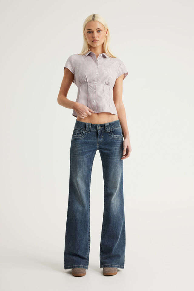 Short Sleeve Fitted Shirt, PINK CHECK