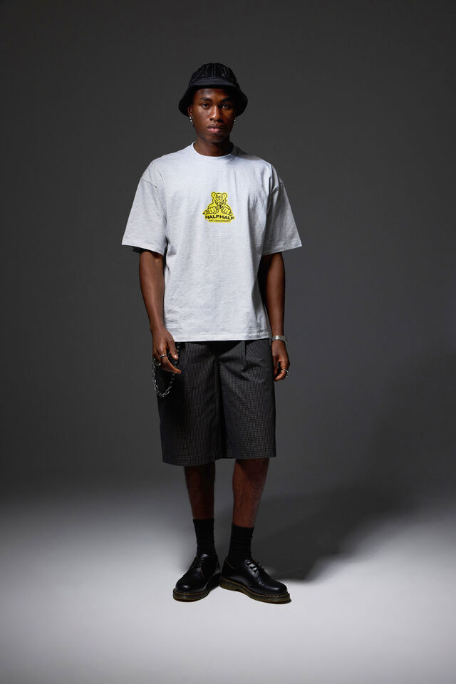 Half Half Pleated Woven Short, BLACK GRID CHECK