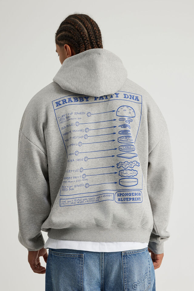 Spongebob Squarepants X Half Half Hoodie, LCN NIC GREY MARLE/KRABBY PATTY