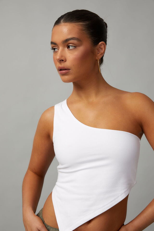 One Shoulder Jersey Top, WHITE