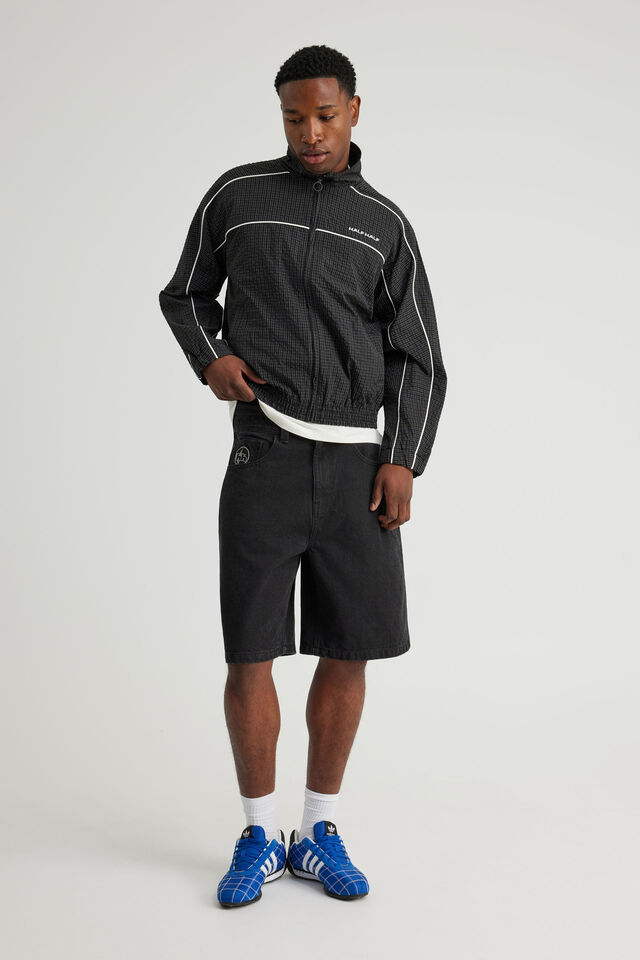 Half Half Zip Through Jacket, BLACK GRID CHECK