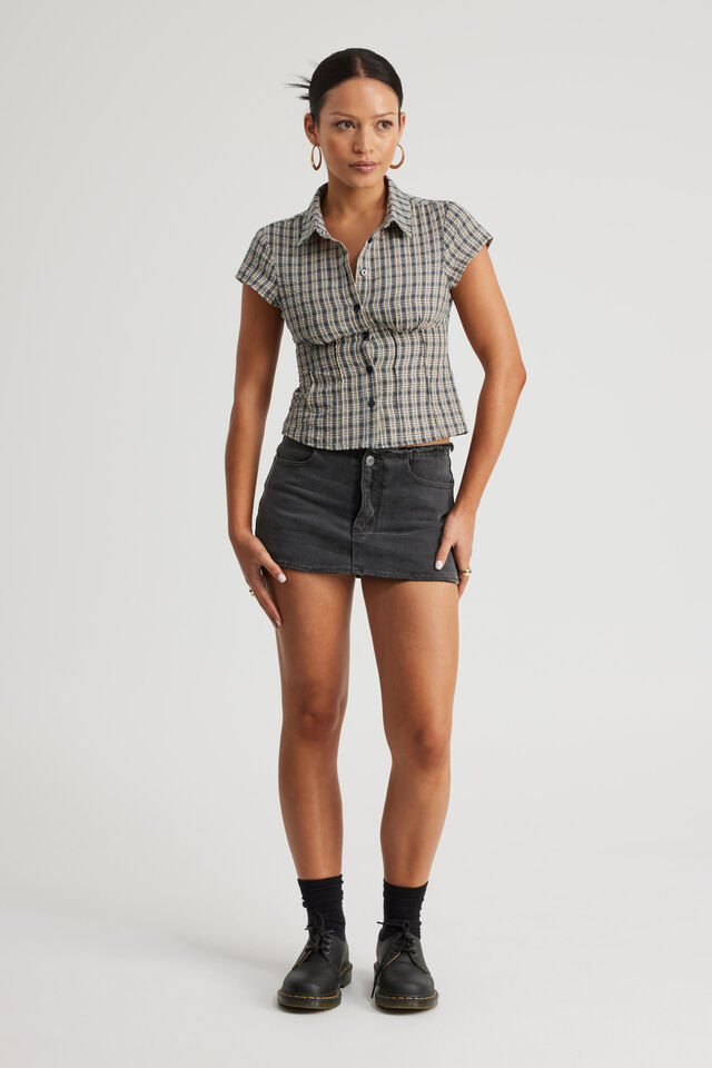 Babydoll Raw Waist Mini Skort, HEAVY BLACK WASH