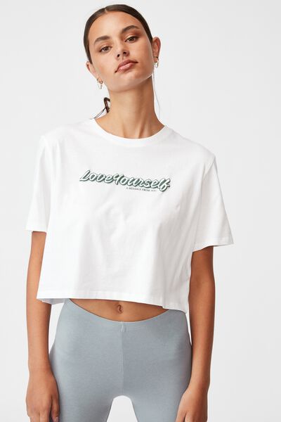 Short Sleeve Crop Graphic T Shirt, WHITE/LOVE YOURSELF