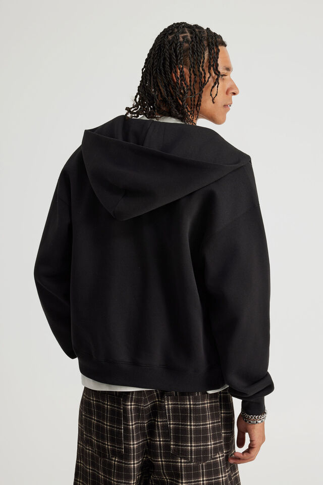 Authentics Boxy Zip Thru Hoodie, BLACK