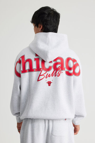 Nba Hoodie, LCN NBA SILVER MARLE/BULLS RED SUPERSCRIPT