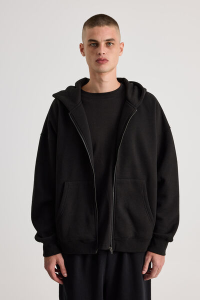 Authentics Boxy Zip Thru Hoodie, BLACK