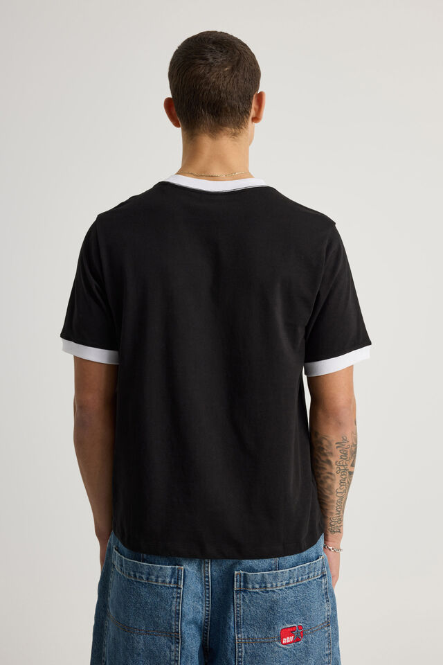 Half Half Slim Fit Ringer Tshirt, HH BLACK/WHITE WIDE HALF HALF PILL