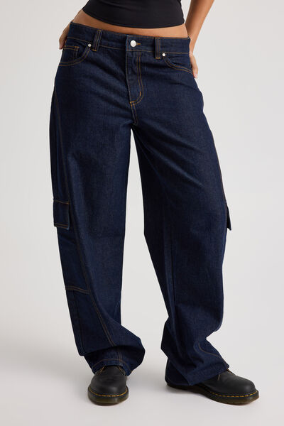 Mid Rise Cargo Jean, RAW INDIGO