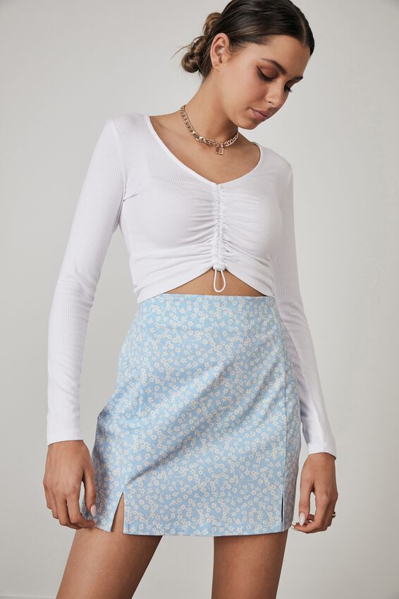 Double Split Mini Skirt, KITA FLORAL_SKYWAY
