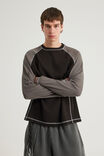 Notion Contrast Waffle Long Sleeve Tshirt, NTN BLACK/IRON PANELLED - example image 1