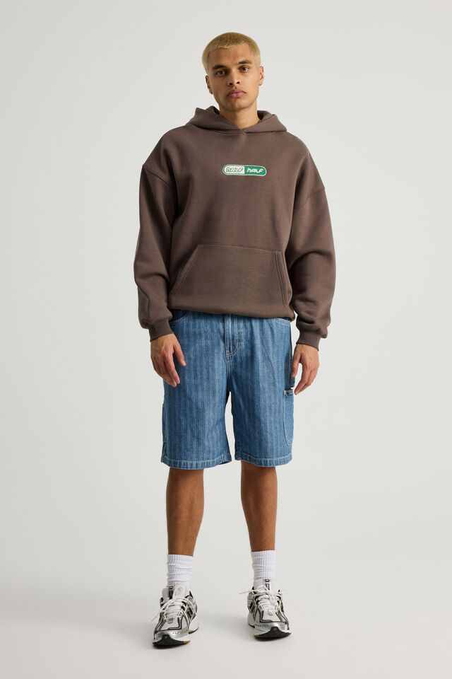 Half Half Painter Baggy Denim Short, HERRINGBONE BLUE