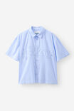 Open Gallery Boxy Cropped Short Sleeve Shirt, OG BLUE STRIPE / RAW APPLIQUE - alternate image 1