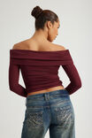 Off Shoulder Long Sleeve Top, MERLOT - alternate image 3