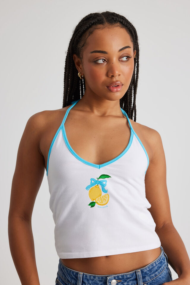 Graphic Halter Top, WHITE/LEMONS