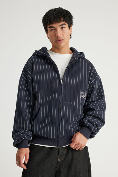 Open Gallery Zip Thru Hoodie, OG NAVY PINSTRIPE/GALLERY