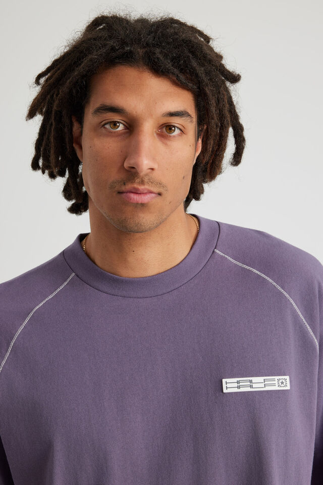 Half Half Boxy Raglan Tshirt, HH GRAPE PUMICE/HALF HALF TONAL